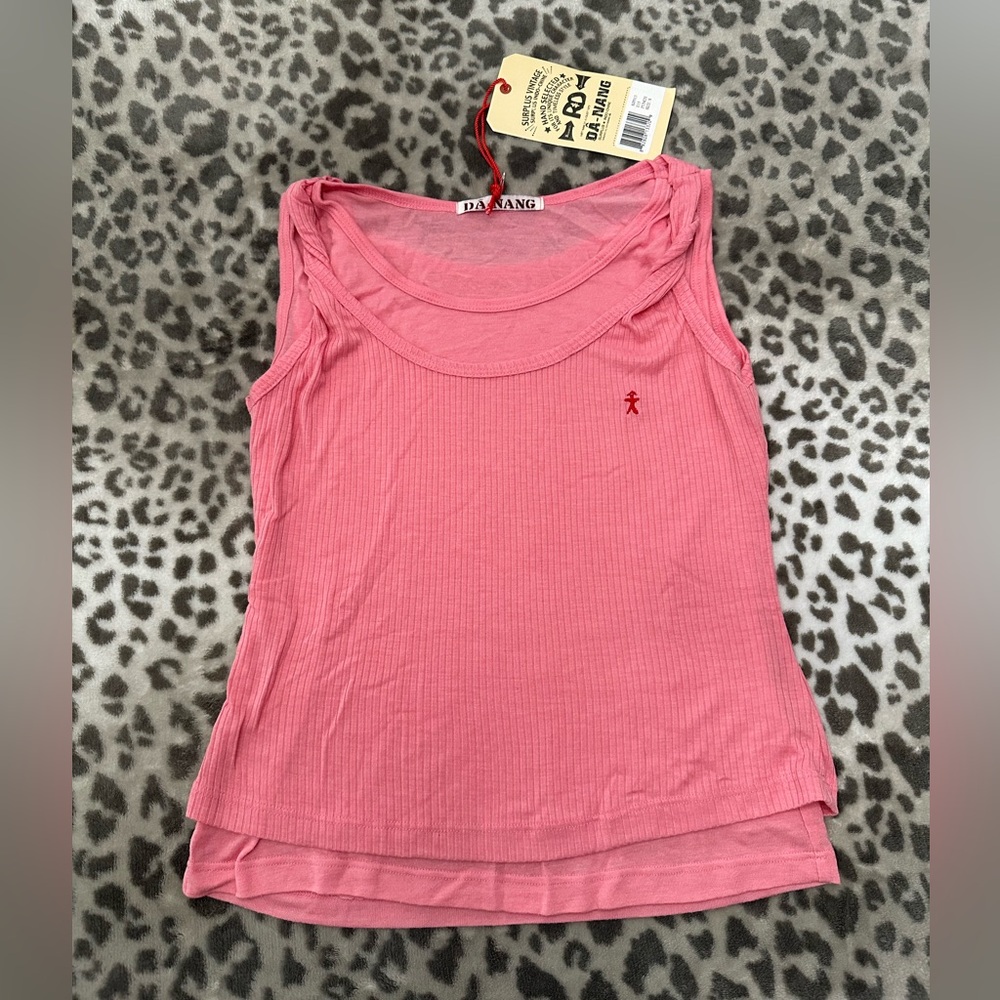 Da-Nang Layered Twist Strap Ribbed Tank Top in Punch Pink Size Small - Picture 5 of 17